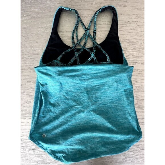 Lululemon Free to Be Serene Tank Top Women's Built in Sports Bra Teal Printed 2 - Picture 2 of 5